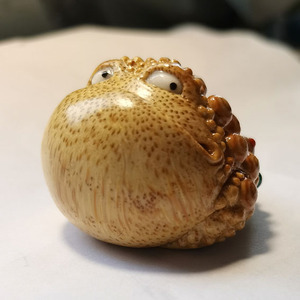 玉竹金蟾手工竹雕把件竹根雕金蟾蟾蜍满钉镶嵌鹿角白眼文玩写实摆