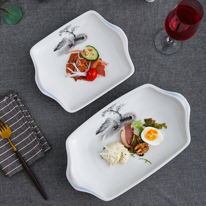 酒店专用盘子陶瓷多彩特色正方长方汤盘菜盘鲍鱼盘饭店异形餐厅具