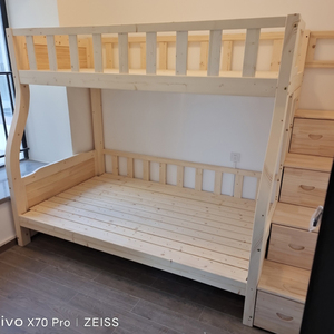 实木子母床小户型高低床松木儿童上下床双层床梯柜床可定制上下铺