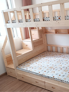实木子母床小户型高低床松木儿童上下床双层床梯柜床可定制上下i.