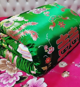 杭州丝绸汇淘宝杭州丝绸婚庆被子喜被陪嫁新婚手工棉花被结婚绸缎