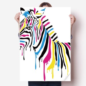 彩色斑马动物插画图案海报贴纸80x55cm墙贴纸卧室家居装饰