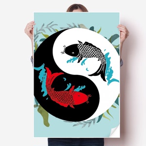 双鱼中国阴阳道太极海报贴纸80x55cm墙贴纸卧室家居装饰