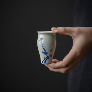 古青仿古闻香杯 功夫茶具陶瓷品茗杯 复古手绘青花竹子喝茶小单杯