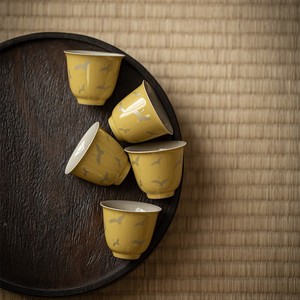 仿古黄色仙鹤茶杯小号 功夫茶具陶瓷烫银品茗杯 家用单杯盖碗套组