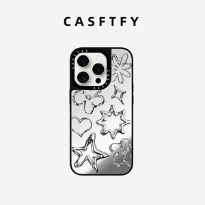 CASFTFY联名镜面液体金属涂鸦Chrome Doodles适用苹果15promax手机壳新款iPhone14Pro防摔MagSafe磁吸13女款