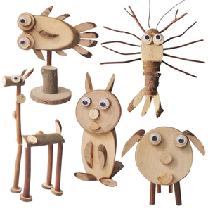 动物木片粘贴材料包 diy儿童手工树枝画幼儿园益智美劳玩具工艺品