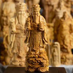 乐清黄杨木雕刻工艺品收藏加工手把件实木质家居装饰文财神爷摆件
