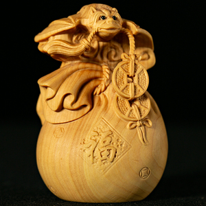 小叶黄杨木雕实木雕刻工艺招财福袋文玩手把件盘玩物件挂件送礼