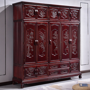 红木衣柜全实木金花梨木五门大衣柜三门四门明清古典菠萝格木家具