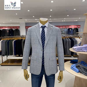 报喜鸟品牌男士休闲西服外套西装亚麻面料灰色格纹专柜正品春款