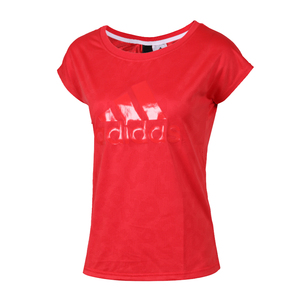 阿迪达斯女短袖2024夏新款圆领宽松运动服红色休闲半袖T恤DT5371
