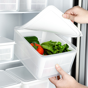 厨房长方形塑料冰箱冷冻鱼肉沥水保鲜盒分类收纳盒塑料带盖冷藏盒