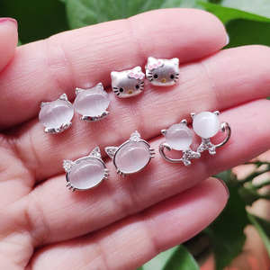 韩版迷你猫耳钉925纯银hello kitty卡通儿童小女孩防过敏学生耳饰