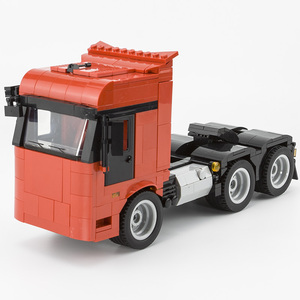 中国积木平板半挂牵引车头城市重型大卡车运输拖车小颗粒拼装玩具