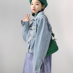 zx 春季港风复古牛仔纯色百搭短外套