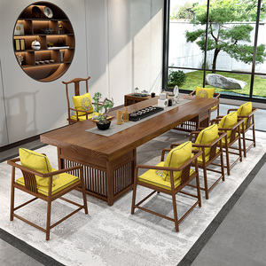 中式实木客厅家用茶几阳台茶桌椅组合办公室茶室大板桌子方形茶台