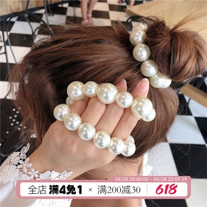 韩国东大门代购法式浪漫珍珠头绳发圈百搭甜美串珠装饰皮筋手链女