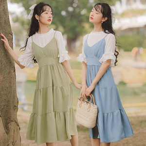 夏季森系姐妹闺蜜装学生甜美气质衬衫吊带连衣裙两件套女小清新