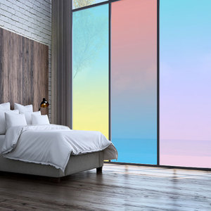 定制网红店铺办公室玻璃门橱窗渐变彩色贴纸时尚静电磨砂玻璃贴膜