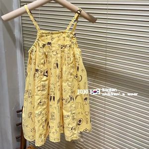 韩国童装吊带裙连衣裙黄色女童儿童韩版宝宝夏季卡通女印花无袖裙