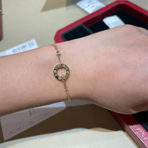 代购cartier/卡地亚 经典款love圆饼手链18k玫瑰金镶钻双链手环女