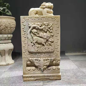 汉白玉仿古门墩抱鼓石方形天然做旧石鼓青石复古户对门当家用中式