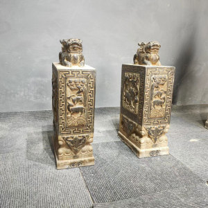 汉白玉仿古门墩抱鼓石方形天然做旧石鼓青石复古户对门当家用中式