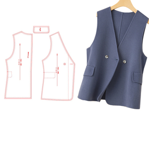 mj1015 做衣服的纸样裁剪图v领羊绒马甲韩版宽松呢子毛呢背心外穿