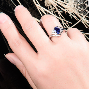 蓝色宝石戒指女s925纯银高级感活口可调节时尚百搭韩国简约妈妈款
