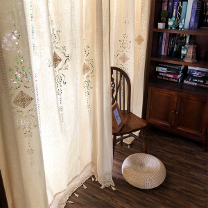 美式乡村法式地中海复古纯棉粗布客厅卧室窗帘外贸出口