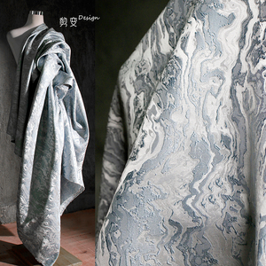 灰蓝立体小浮雕提花肌理布料创意不规则纹理汉服装设计师面料改造