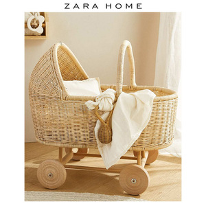 zara home 编织木制藤条儿童玩具推车过家家婴儿车 45601052052