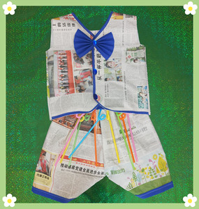 儿童幼儿园环保服手工diy制作报纸男童吸管西服亲子表演服时装秀