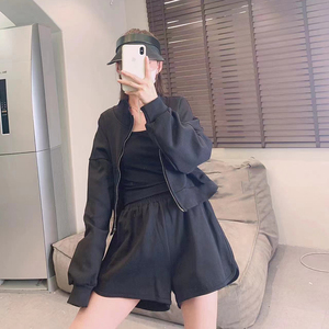 n东黑妹卫衣套装女春秋夏薄款宽松显瘦休闲运动风跑步短裤两件套