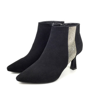 冰洁女鞋2019冬季新款真皮细跟高跟鞋时尚短筒靴加绒棉靴196-989