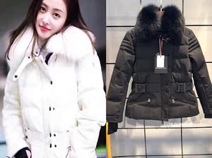 m蒙家羽绒服张天爱同款修身白狐狸毛领鹅绒户外滑雪服外套女短款