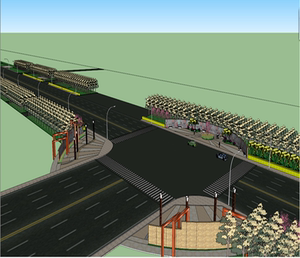 丁字交叉十字路口su模型草图大师sketchup景观甲骨文街道道路a860