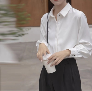 韩国白色长袖衬衫宽松气质职业正装ol雪纺上衣2024春夏新款衬衣女