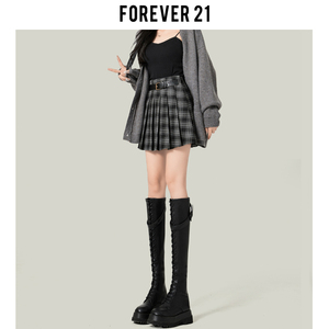 Forever21高腰格子jk百褶裙伯克利半身裙女2024新款春季款A字短裙