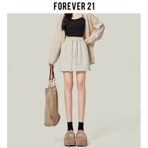 Forever 21米白色半身裙女2024新款春夏季运动卫衣裙热辣包臀短裙