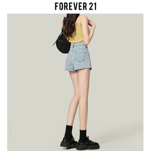 Forever21浅蓝色A字高腰牛仔超短裤女春夏新款显瘦直筒包臀热裤子