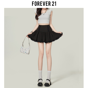 Forever 21芭蕾风绝美黑色蛋糕裙女高腰蕾丝蓬蓬半身裙包臀短裙子