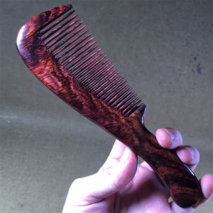 精美海南黄花梨《长柄养生梳》大号天然正品家用檀木梳男女专用