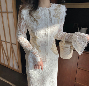 JJing菁菁自制 白色蕾丝套装气质上衣半裙两件套优雅时尚M