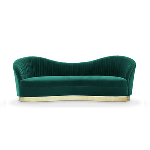 金属不锈钢三人沙发后现代简约设计师天鹅绒褶皱轻奢弧形椅现货