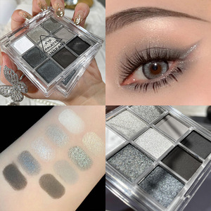 烟熏妆眼影盘9色衰败城市珠光哑光不晕染大地色黑色防水质地闪粉