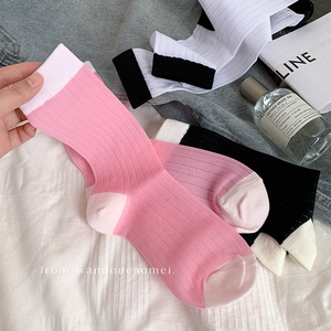 粉红色冰冰袜子夏天薄款女中筒袜搭配小皮鞋凉鞋长筒袜冰丝堆堆袜