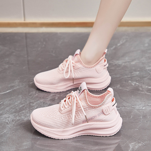 粉色飞织椰子鞋女2024夏季新款网面透气薄款网鞋女士软底运动鞋子