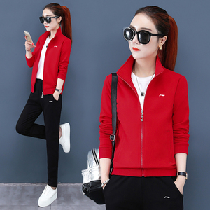 李宁贵宾运动套装女春秋2022时尚大码宽松纯色长袖休闲跑步服卫衣